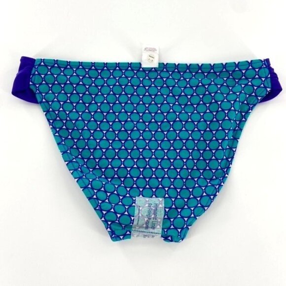 Reversible Swimsuit Bikini Bottoms Junior Sz M Blue Teal Striped Ruched SIdes - Picture 6 of 13